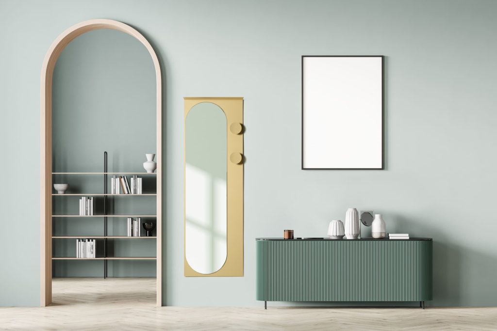 specchio appendiabiti di design beige